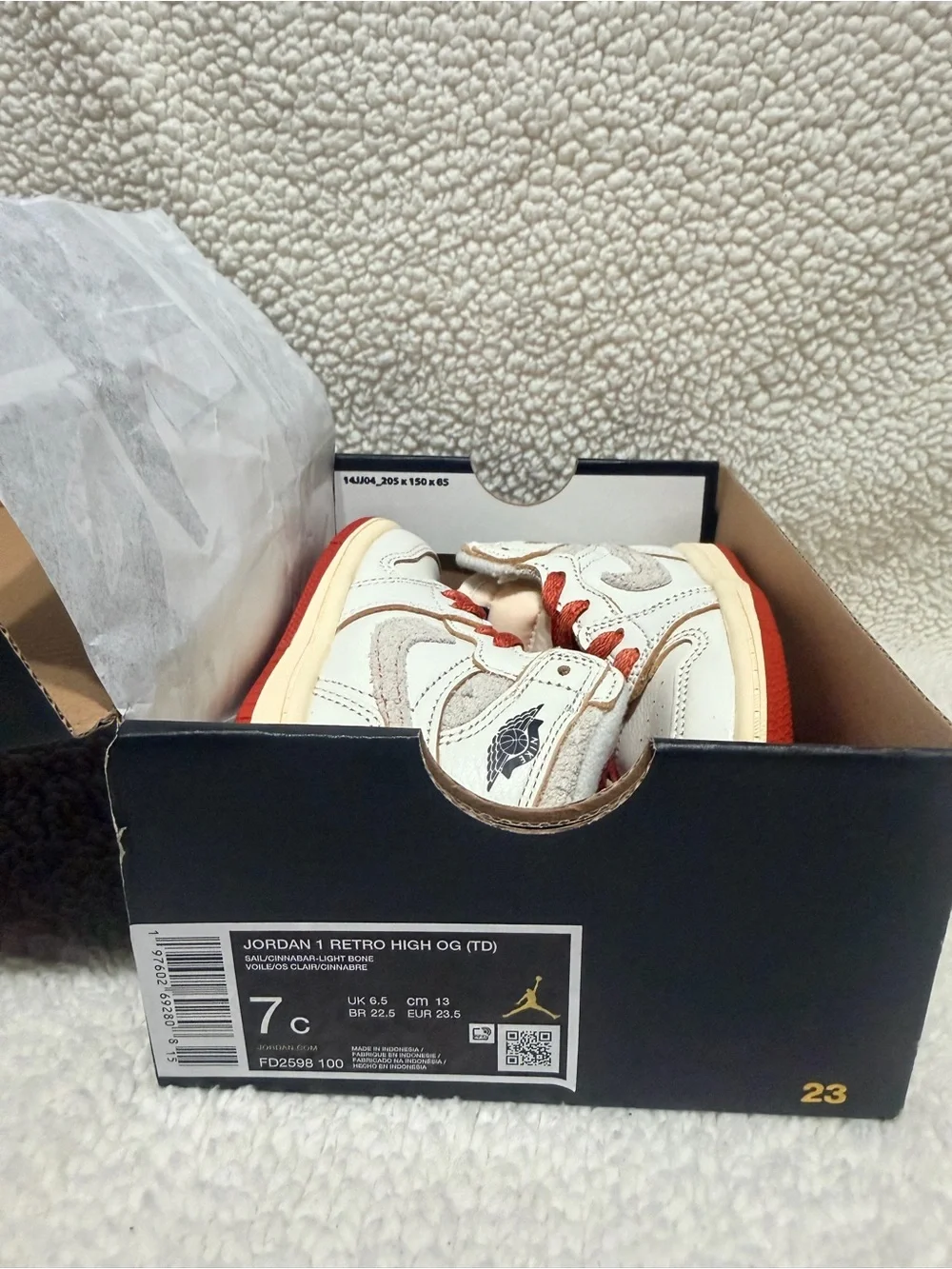 Jordan Kids High-Top Sneakers - White with Orange Accents